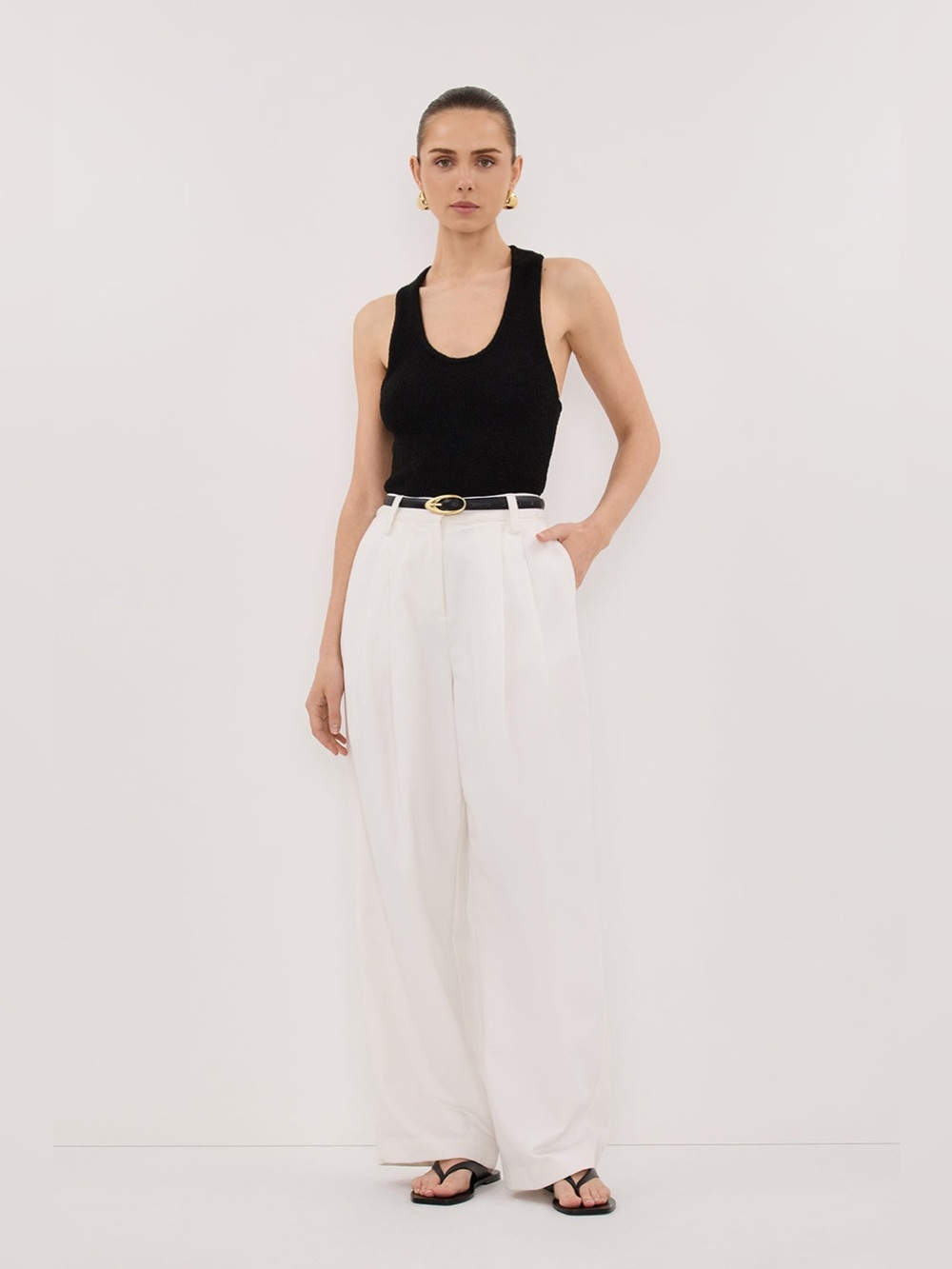 DISSH White tailored Pant High-Rise Wide Leg Pants in Cream US Sz 4